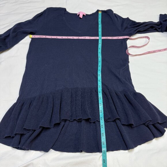 Lilly Pulitzer Adela Ruffle V-Neck Sweater True Navy – Women’s M - Picture 13 of 14